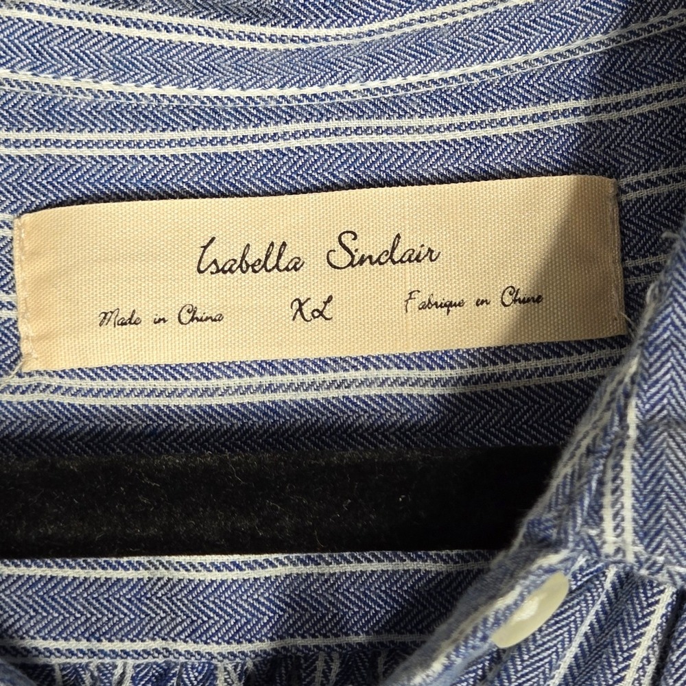 Anthropologie Isabella Sinclair Piper Blue Striped Ruffle Shirt Dress XL Belted - Picture 3 of 8